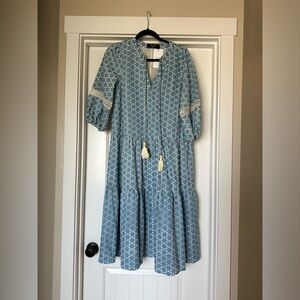 Blue Embroidered Midi Dress - XS
